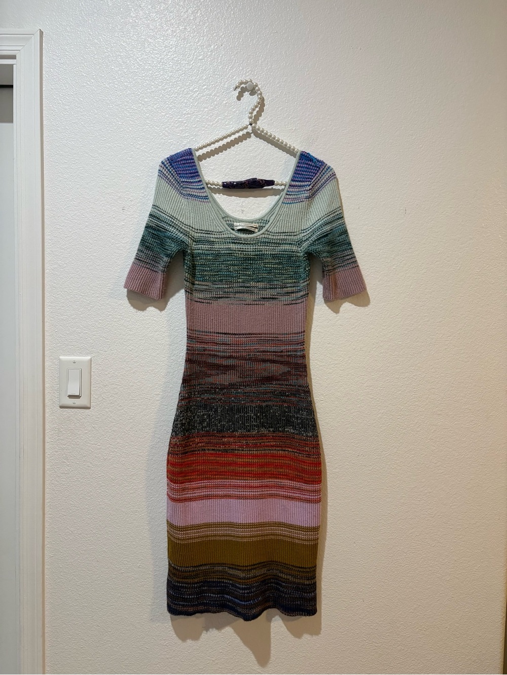 Anthropologie Small Multicolor Striped Midi Knit Dress - Green, Pink & Blue
